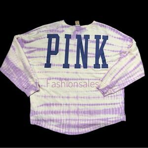 Victorias Secret Pink Varsity Crew Sweatshirt purple cream tie dye pullover